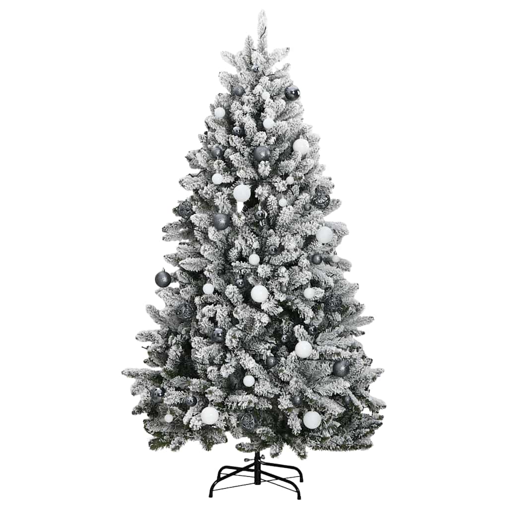 kunstigt juletræ 300 LED'er og kuglesæt hængslet 270 cm