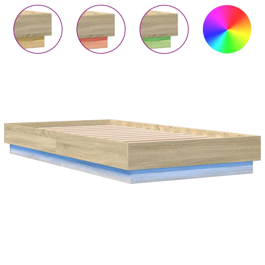 sengeramme med LED-lys 75x190 cm sonoma-eg