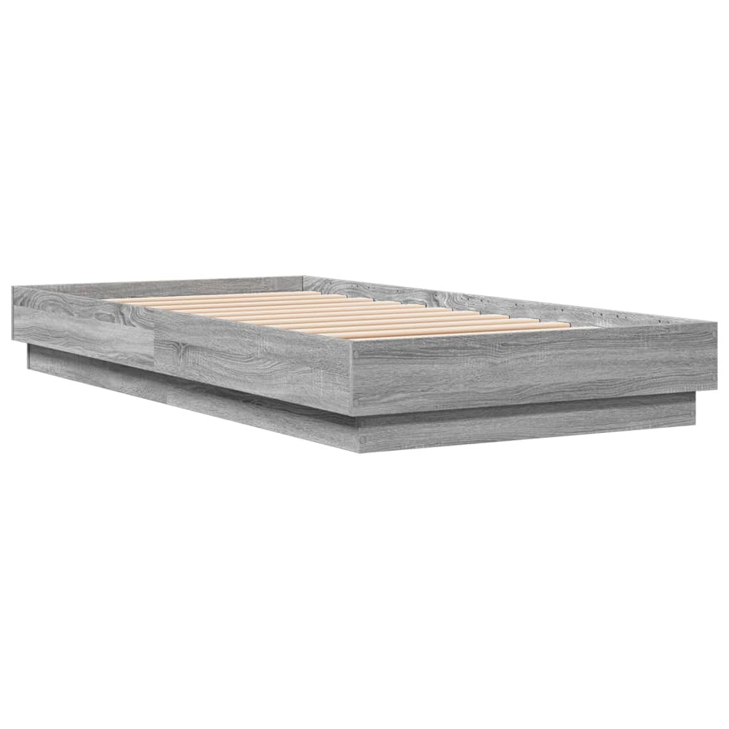 sengeramme med LED-lys 75x190 cm grå sonoma-eg