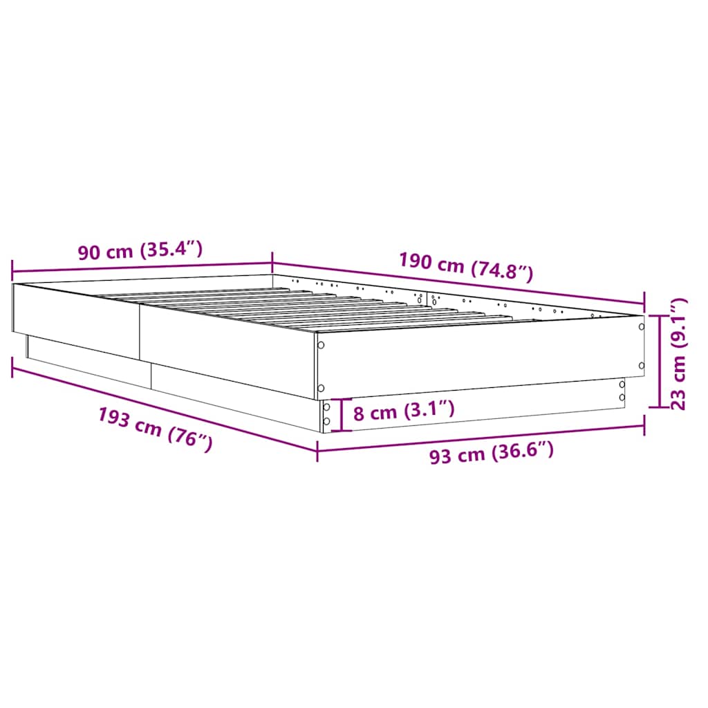 sengeramme 90x190 cm konstrueret træ grå sonoma-eg