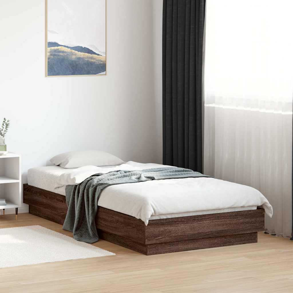 sengeramme 90x190 cm uden madras konstrueret træ brunt eg