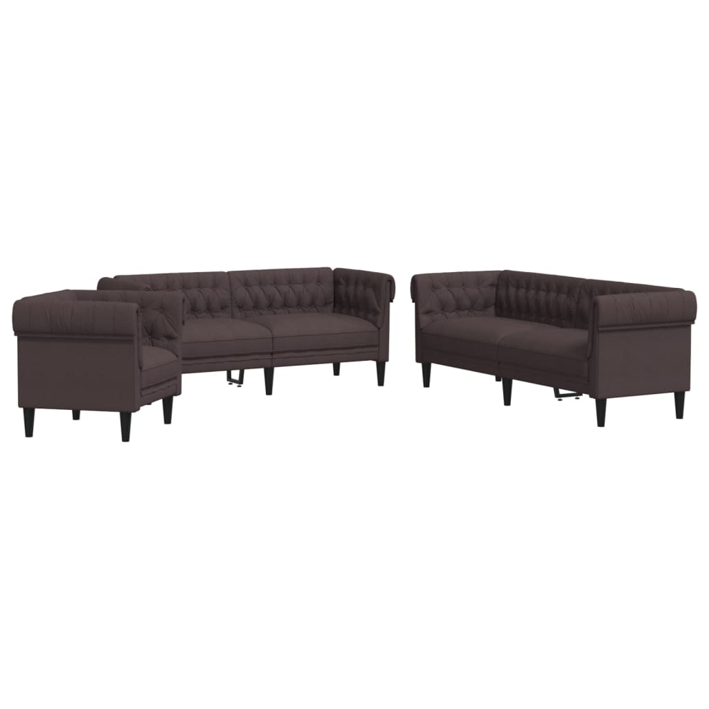 sofasæt 3 dele stof mørkebrun