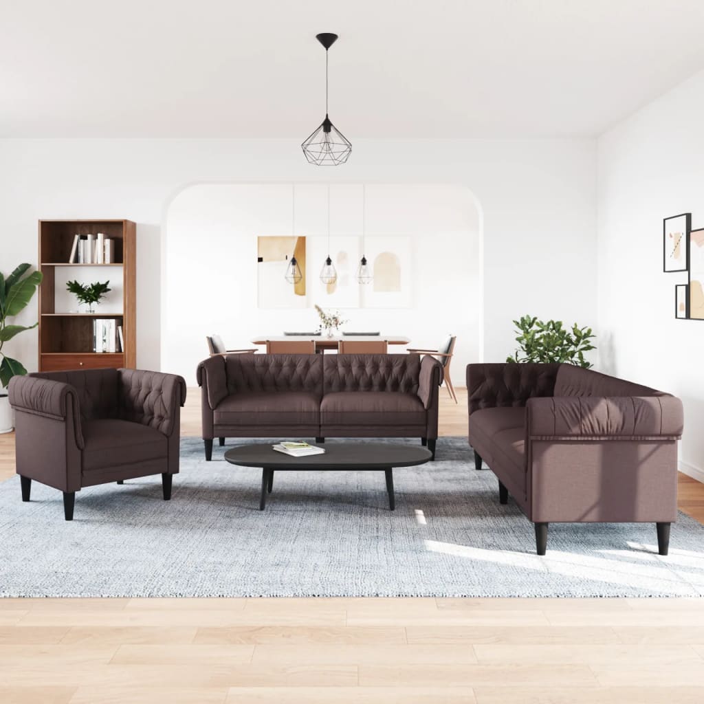 sofasæt 3 dele stof mørkebrun