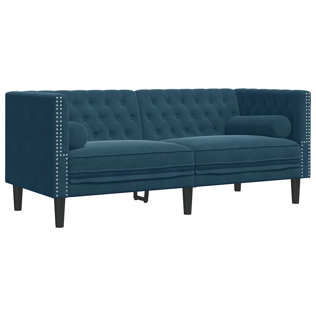 3-personers Chesterfield-sofasæt med puder fløjl blå
