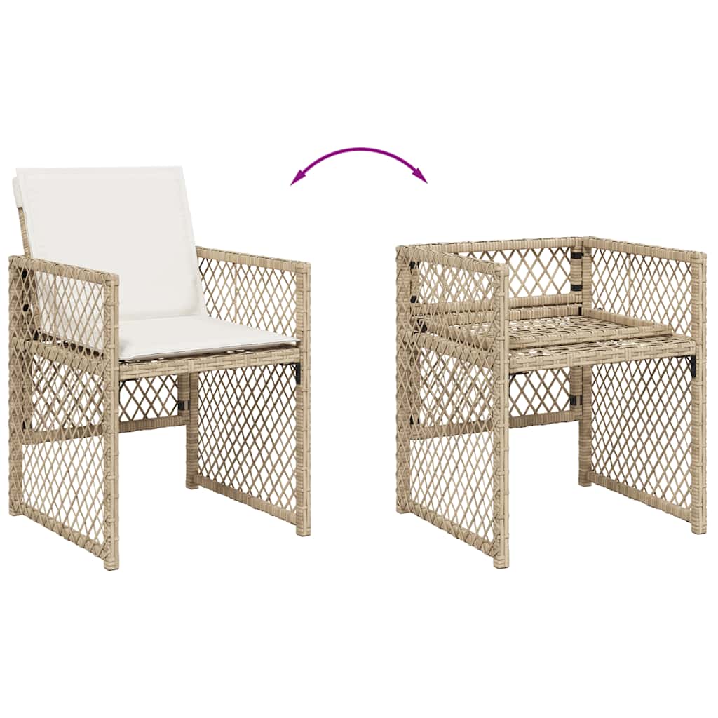 spisebordssæt til haven 5 dele med hynder polyrattan beige