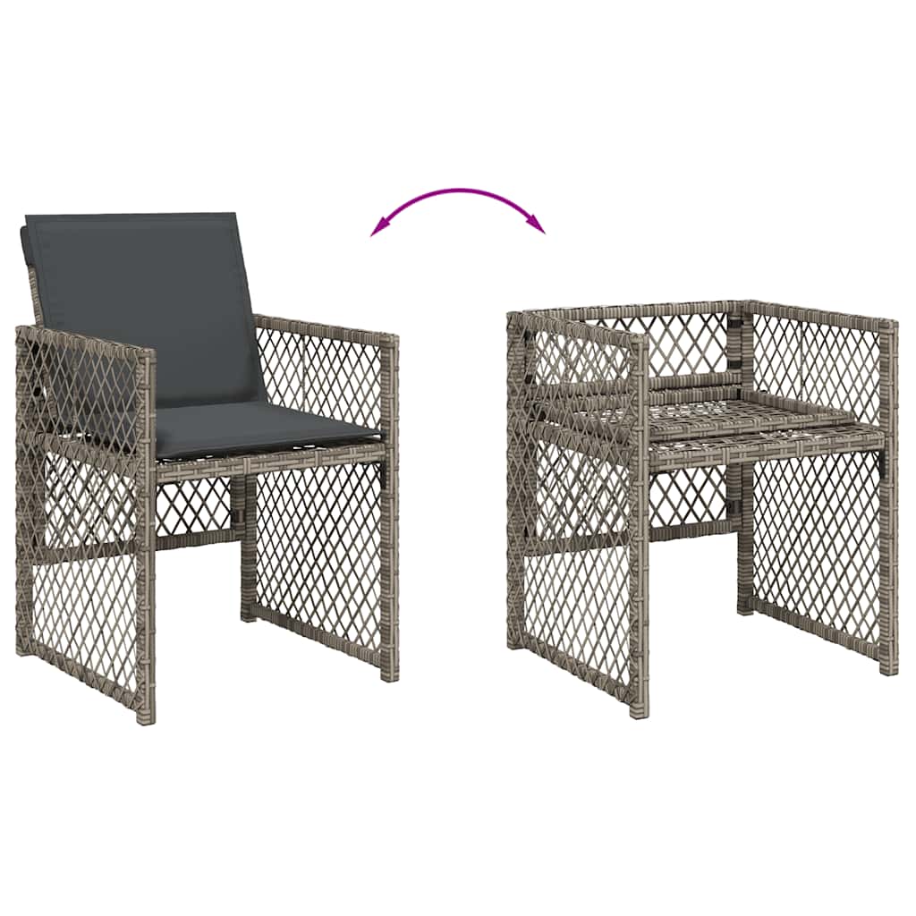 spisebordssæt til haven 5 dele med hynder polyrattan grå