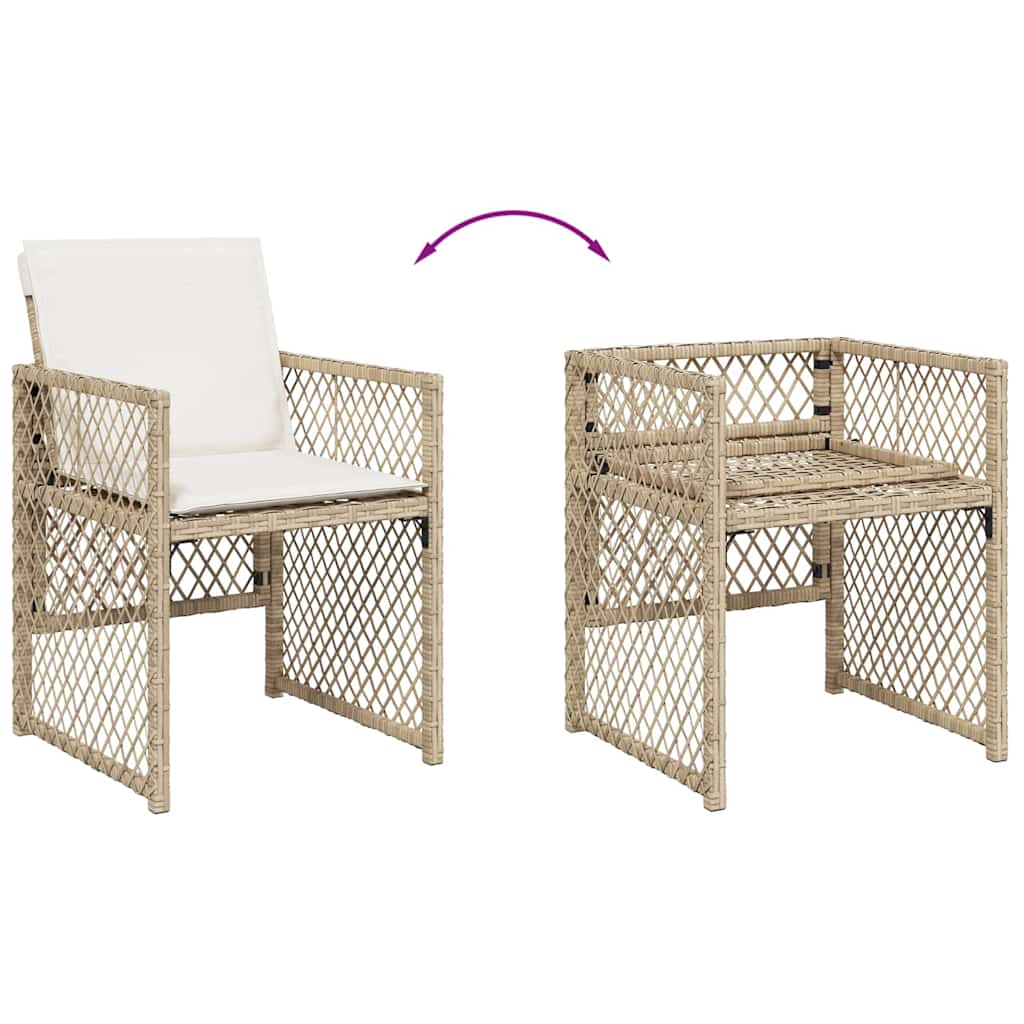spisebordssæt til haven 9 dele med hynder polyrattan beige