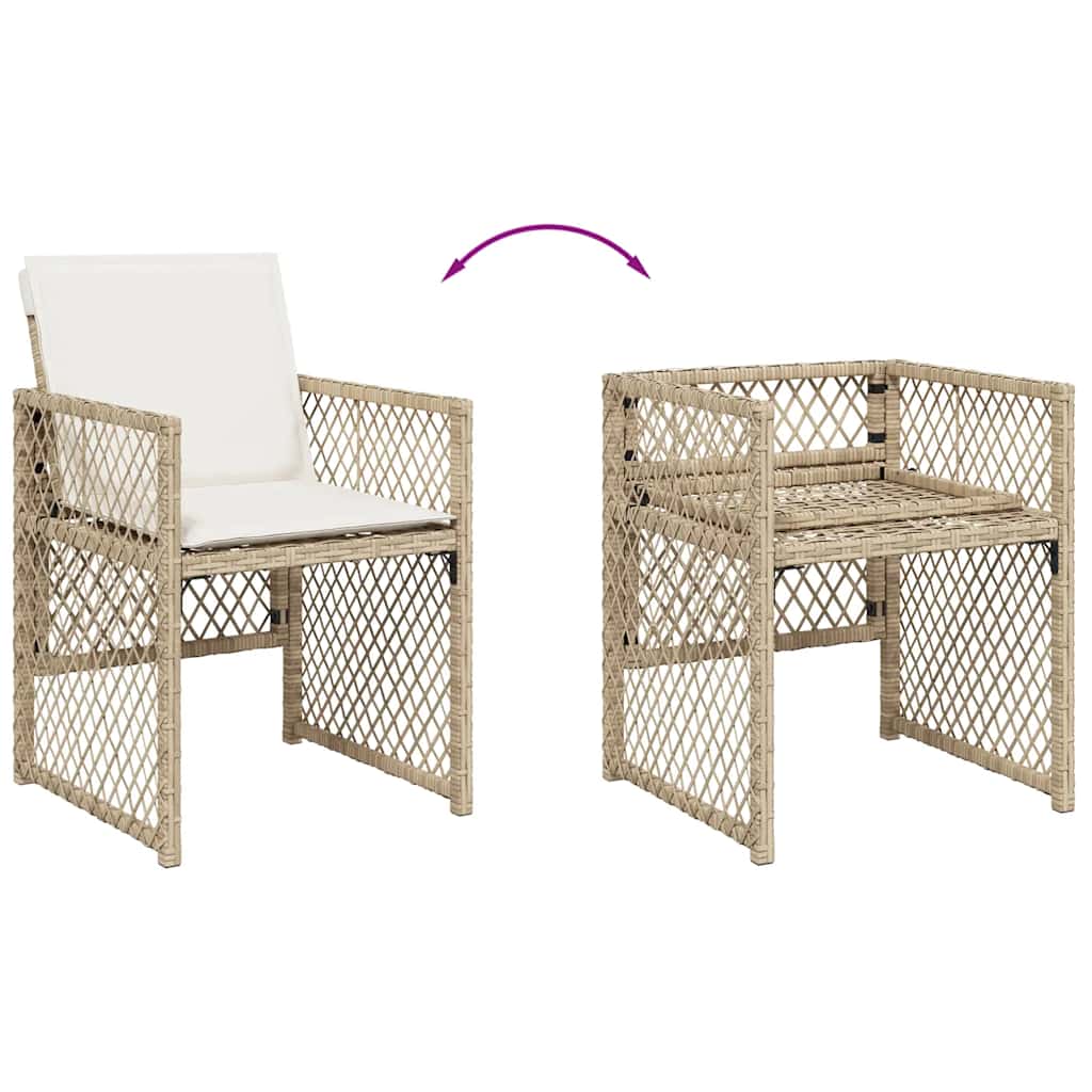 spisebordssæt til haven 17 dele med hynder polyrattan beige