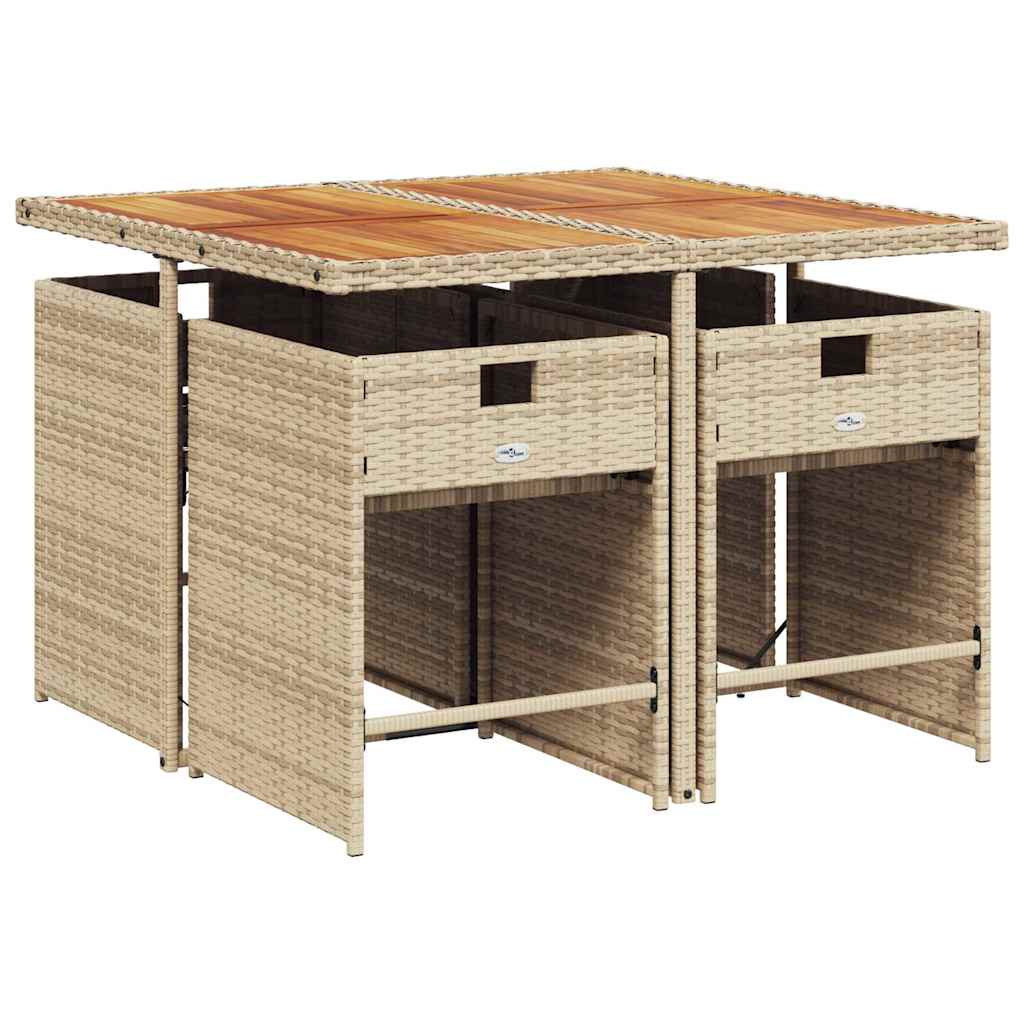 spisebordssæt til haven 5 dele med hynder polyrattan beige