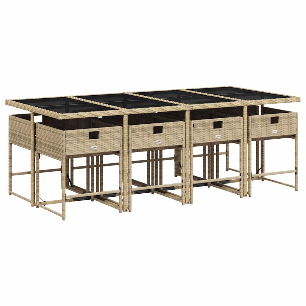 spisebordssæt til haven 9 dele med hynder polyrattan beige