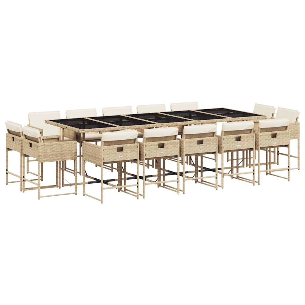 spisebordssæt til haven 15 dele med hynder polyrattan beige