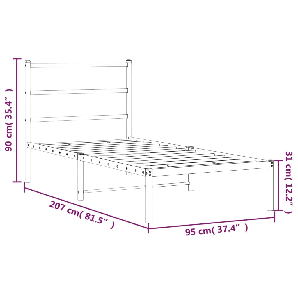 sengeramme med sengegavl 90x200 cm metal sort