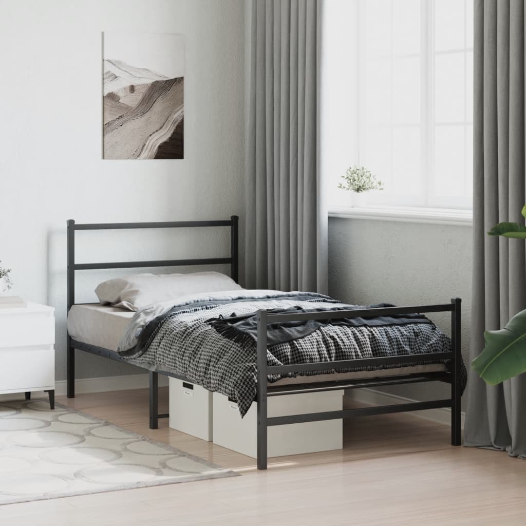 sengeramme med sengegavl og fodgærde 100x190 cm metal sort