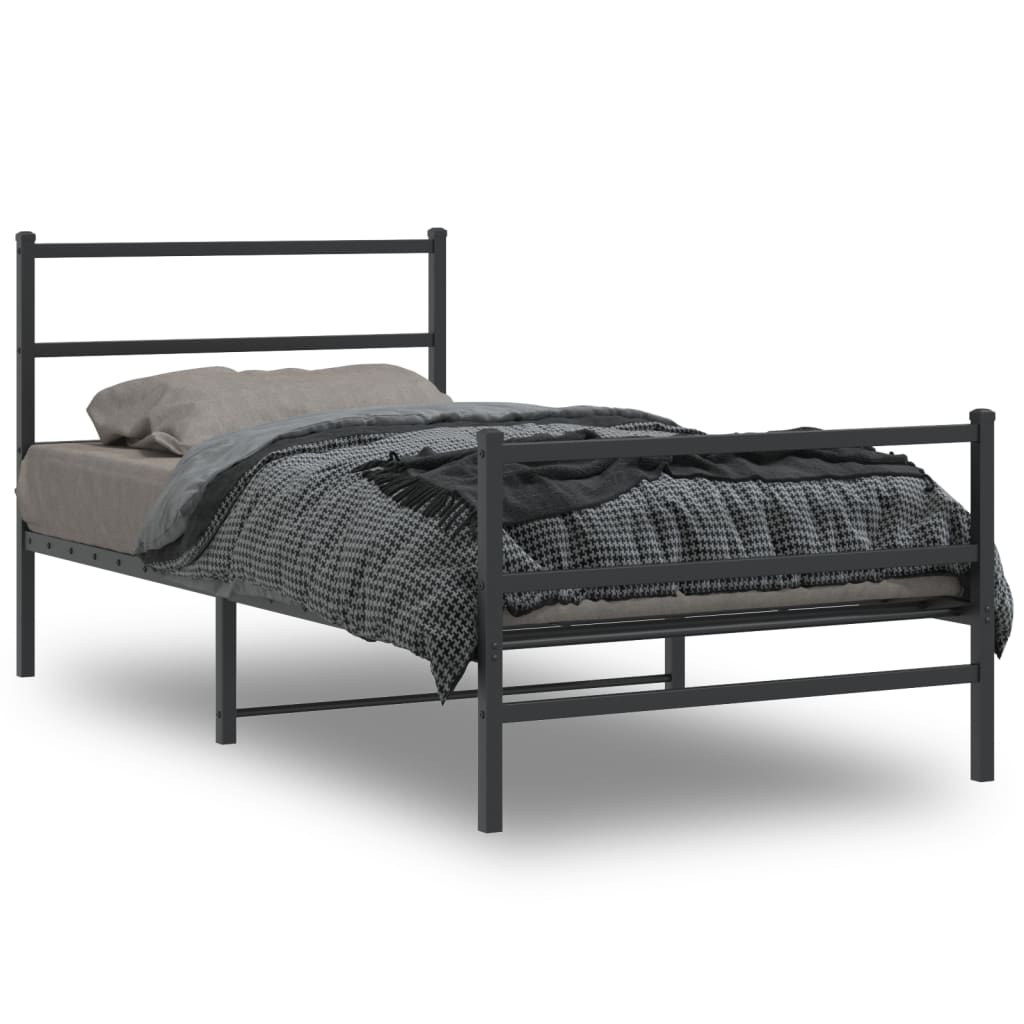 sengeramme med sengegavl og fodgærde 100x190 cm metal sort