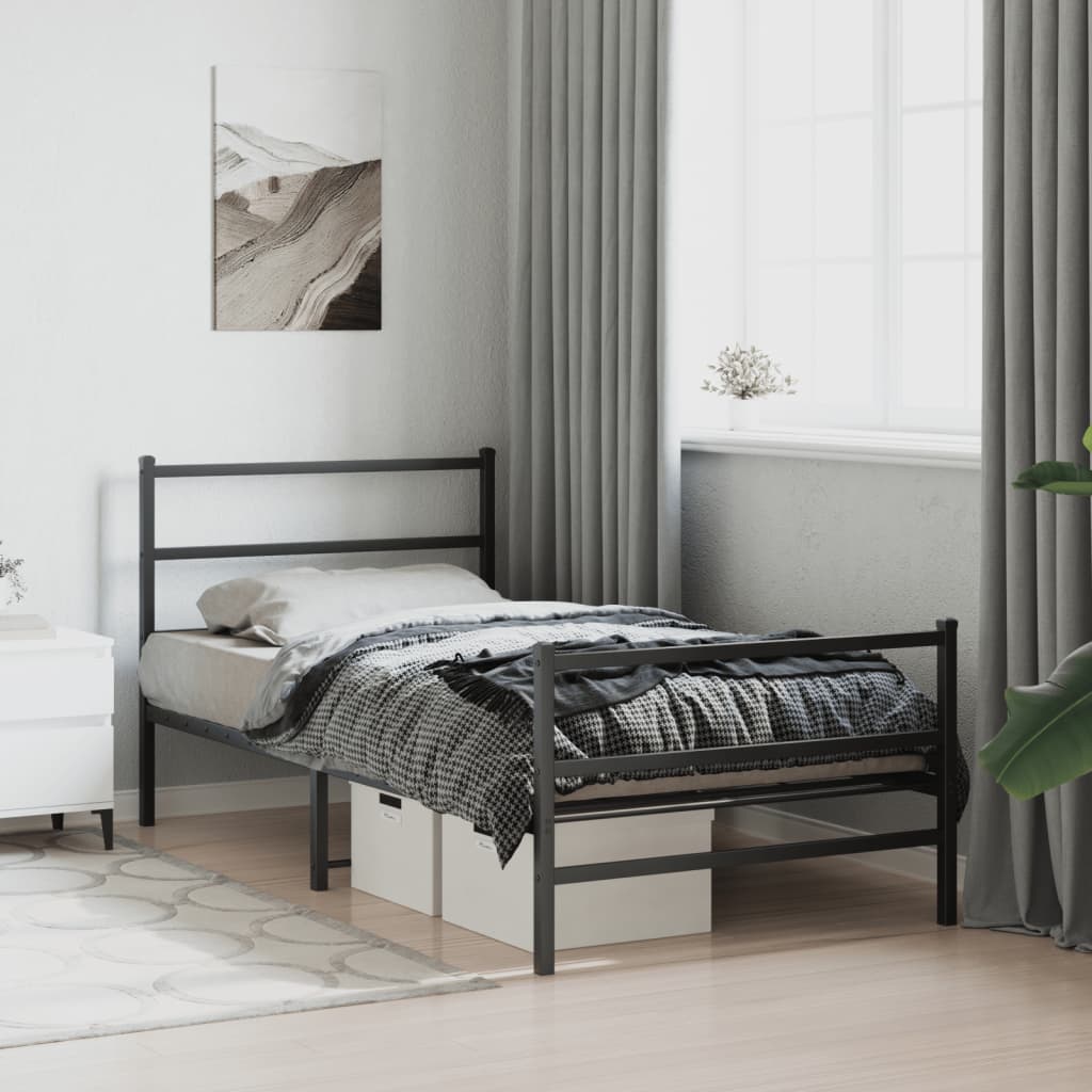 sengeramme med sengegavl og fodgærde 107x203 cm metal sort