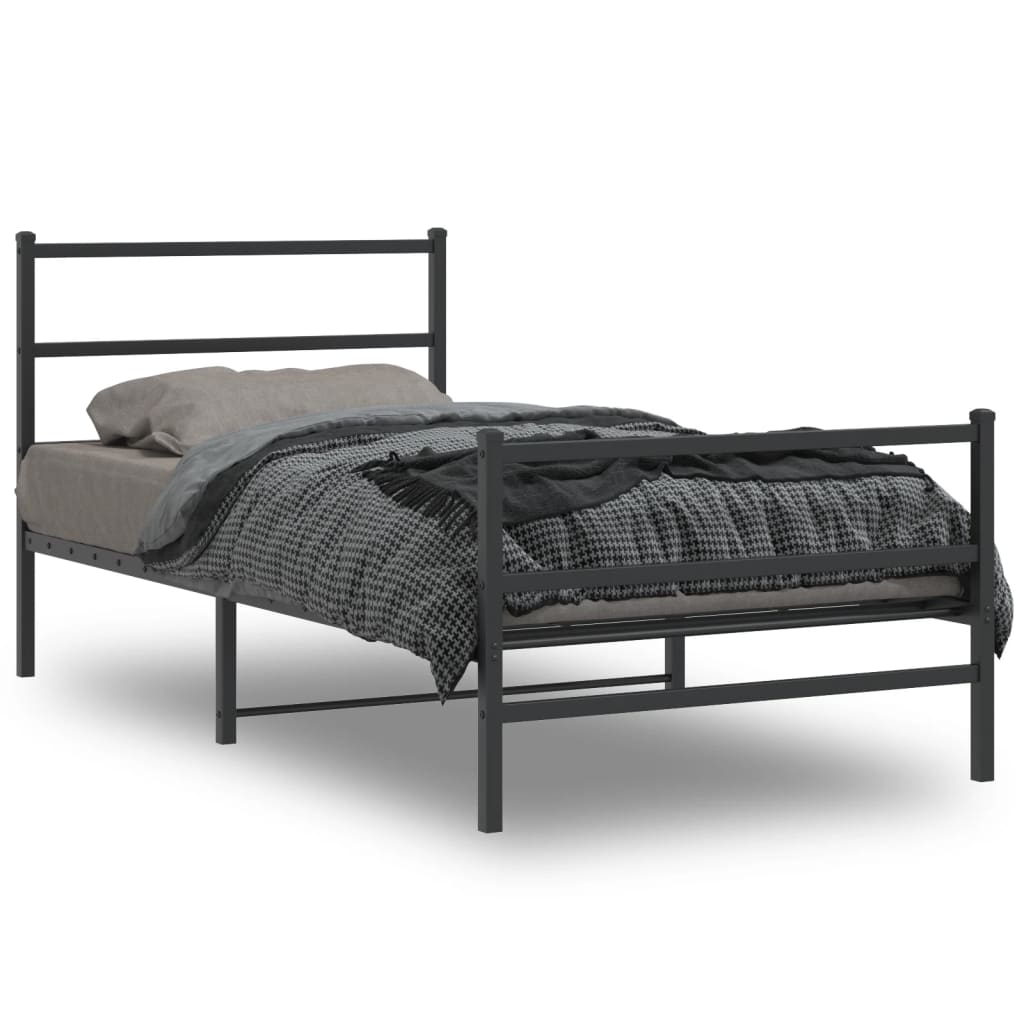 sengeramme med sengegavl og fodgærde 107x203 cm metal sort