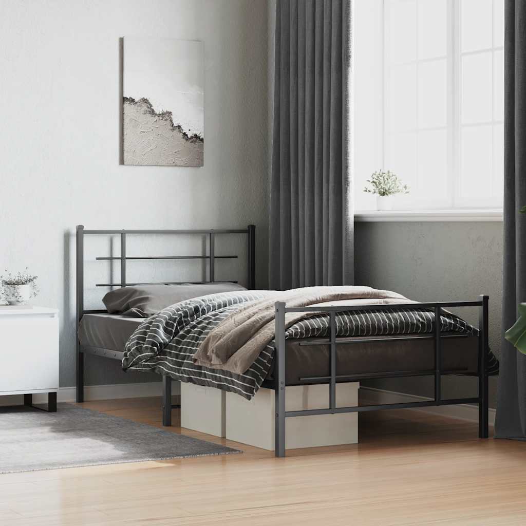 sengeramme med sengegavl og fodgærde 107x203 cm metal sort