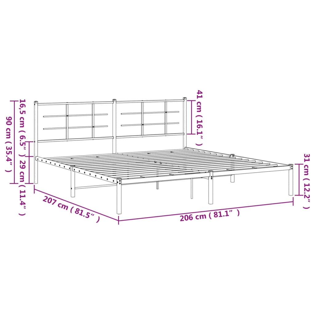 sengeramme med sengegavl 200x200 cm metal hvid