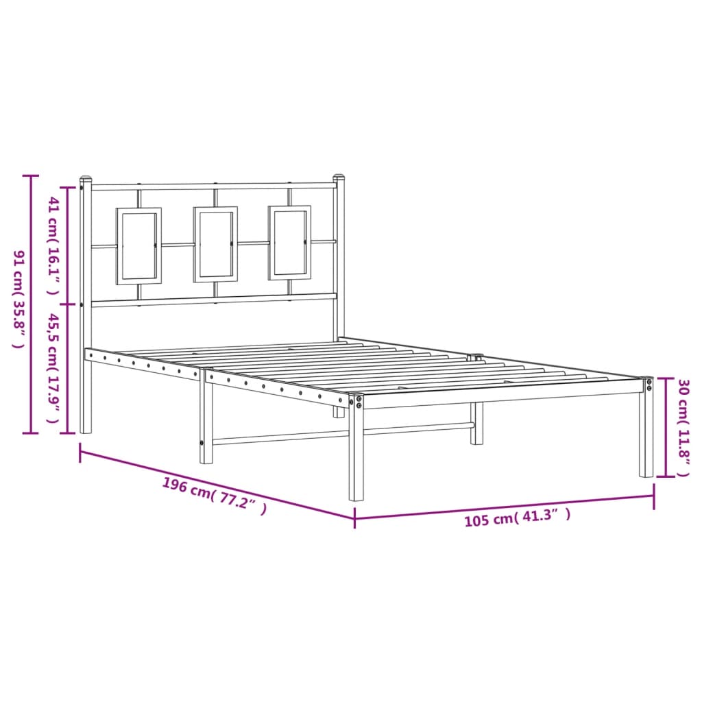 sengeramme med sengegavl 100x190 cm metal hvid