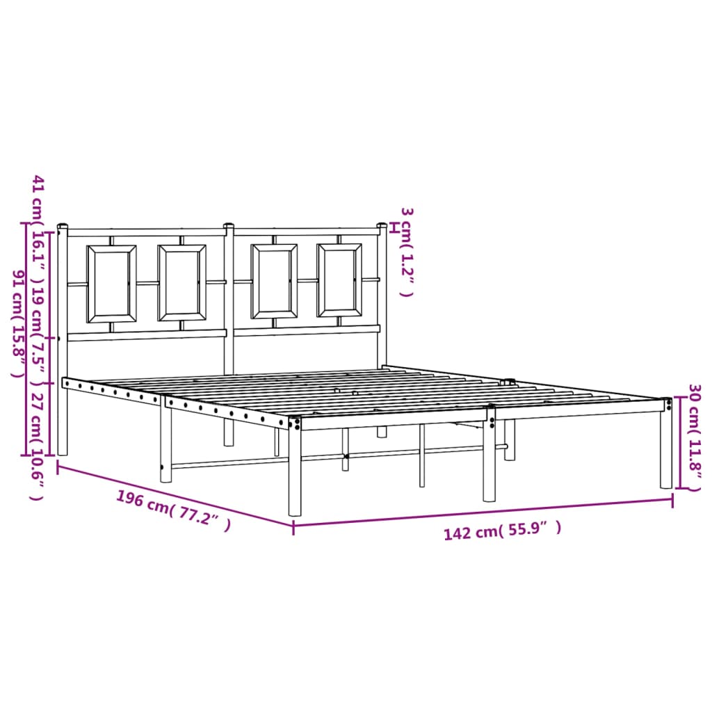 sengeramme med sengegavl 135x190 cm metal hvid
