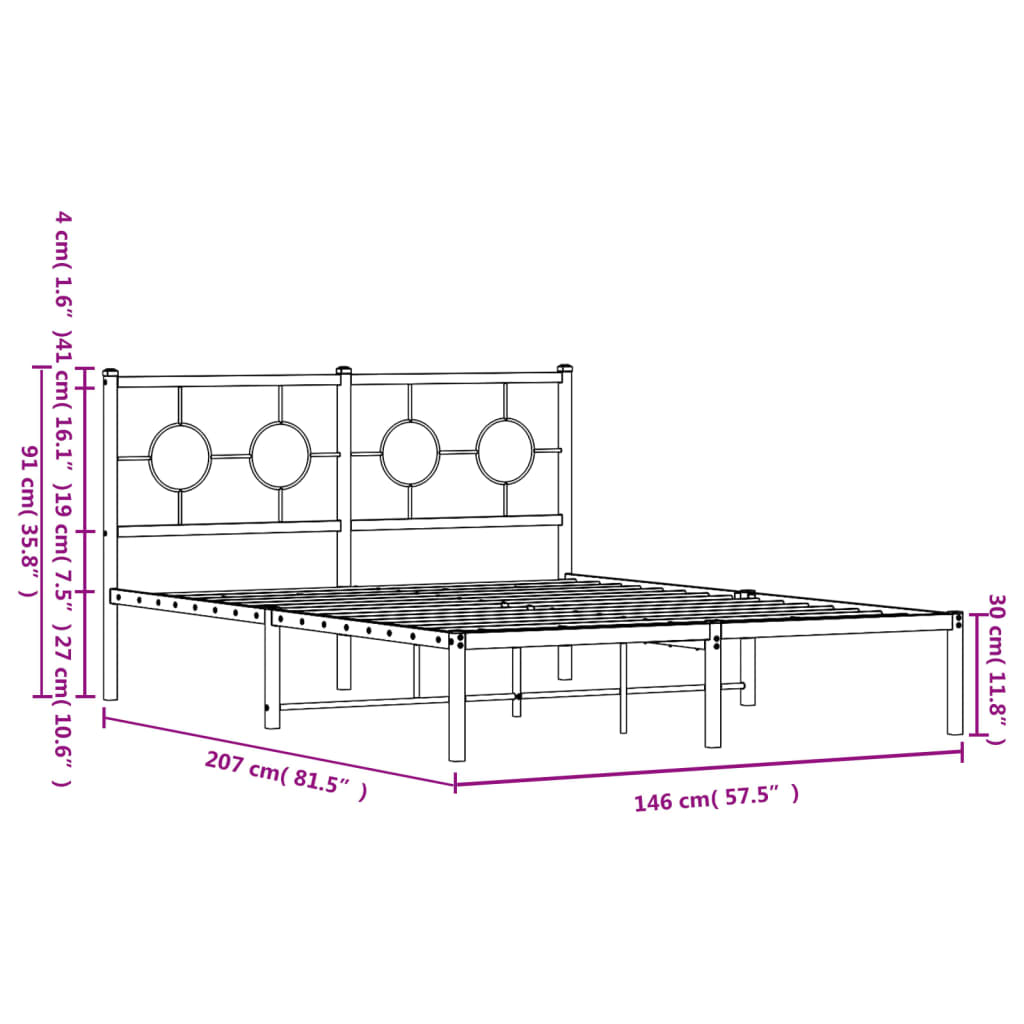 sengeramme med sengegavl 140x200 cm metal sort