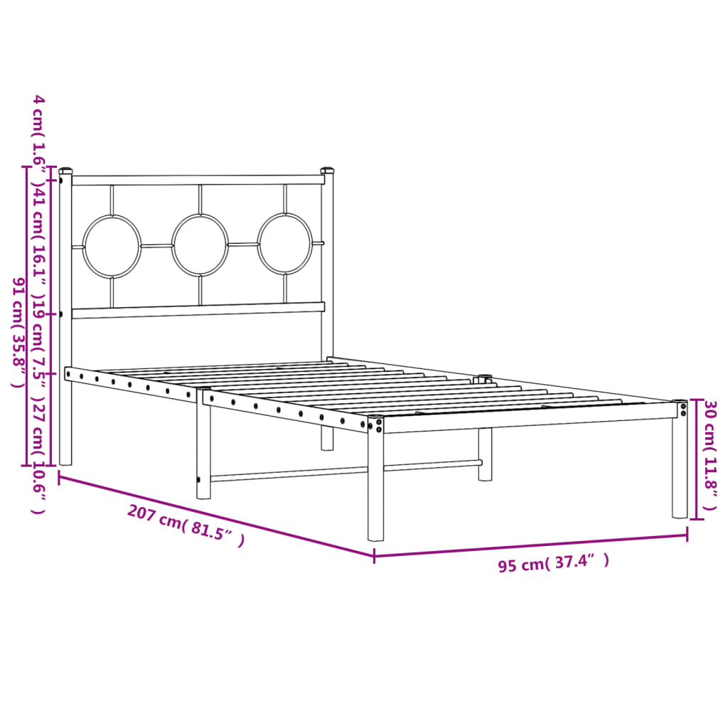 sengeramme med sengegavl 90x200 cm metal hvid