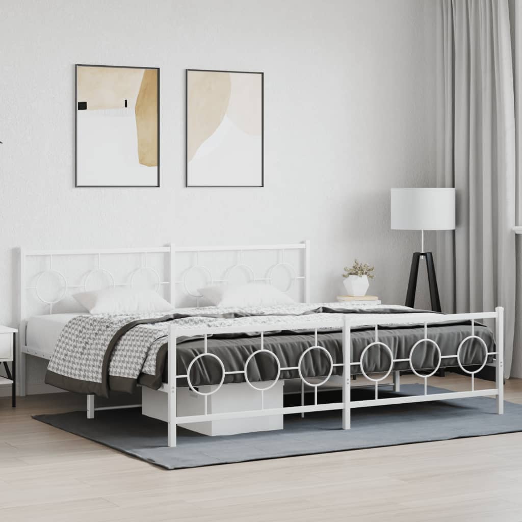 sengeramme med sengegavl og fodgærde 193x203 cm metal hvid