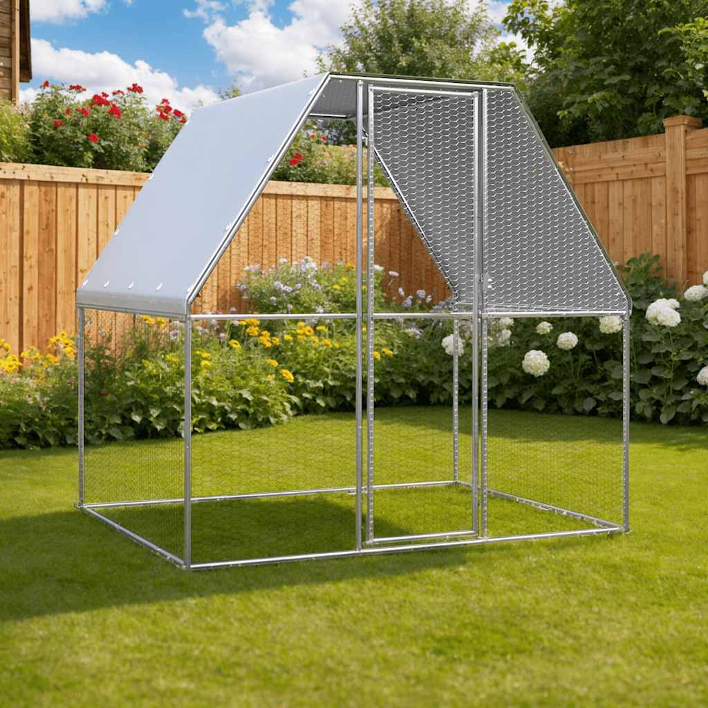 hønsebur 2x2x2 m galvaniseret stål sølvfarvet og grå billede