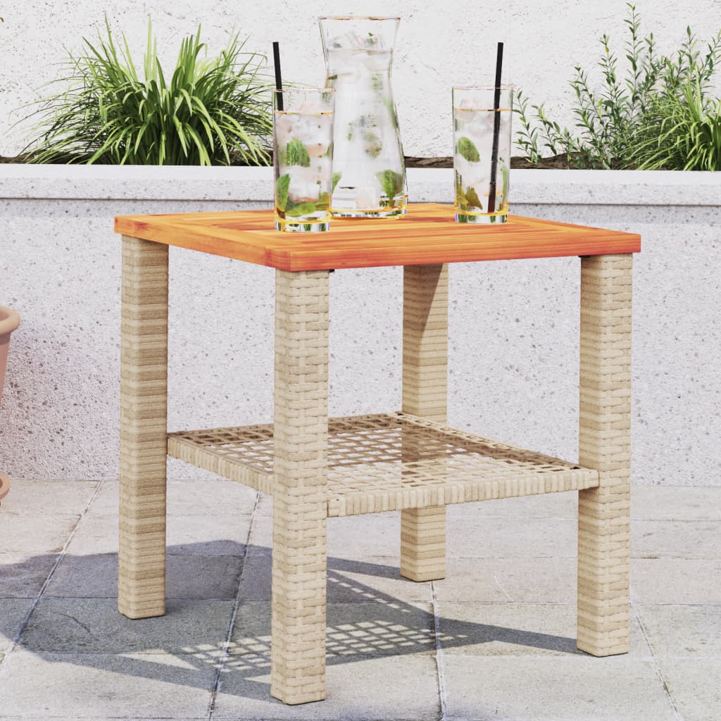 havebord 40x40x42 cm polyrattan og akacietræ beige billede
