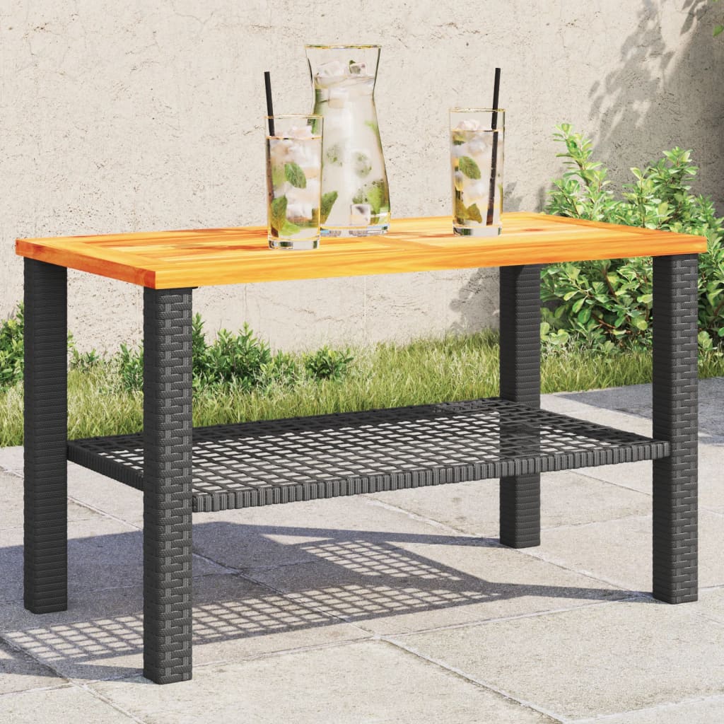 havebord 70x38x42 cm polyrattan og akacietræ sort billede