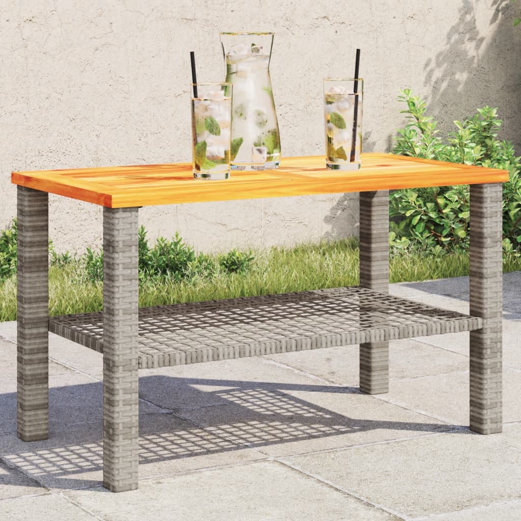havebord 70x38x42 cm polyrattan og akacietræ grå billede
