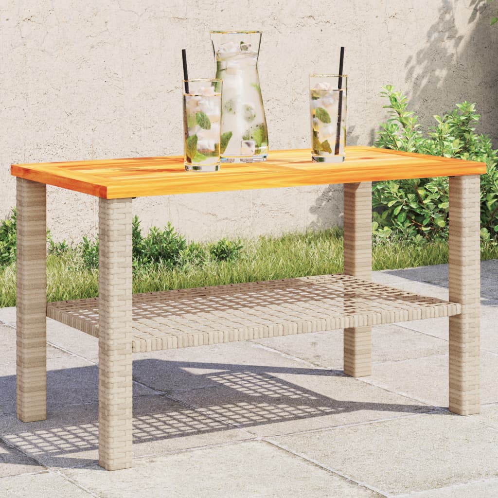 havebord 70x38x42 cm polyrattan og akacietræ beige billede