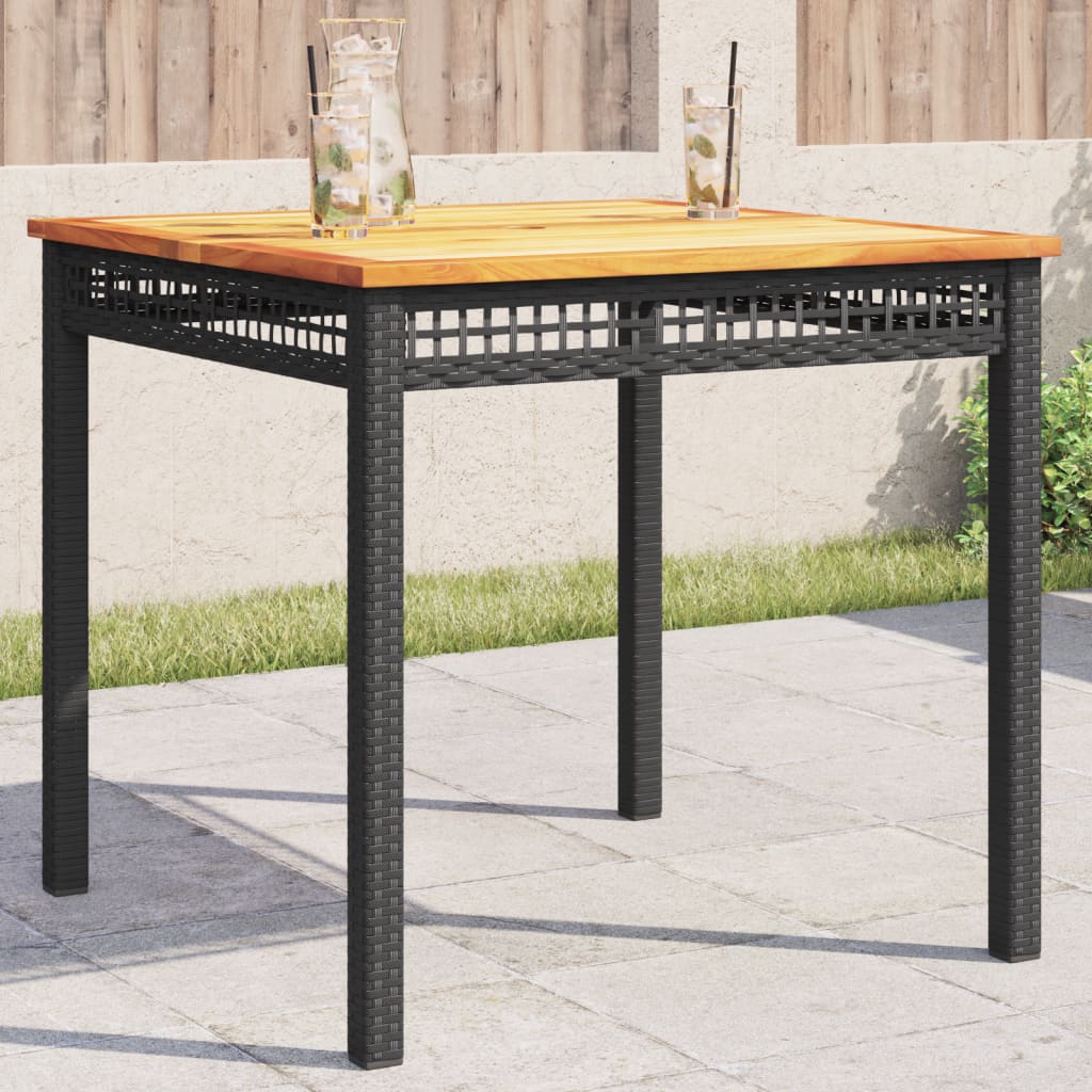 havebord 80x80x75 cm polyrattan og akacietræ sort billede