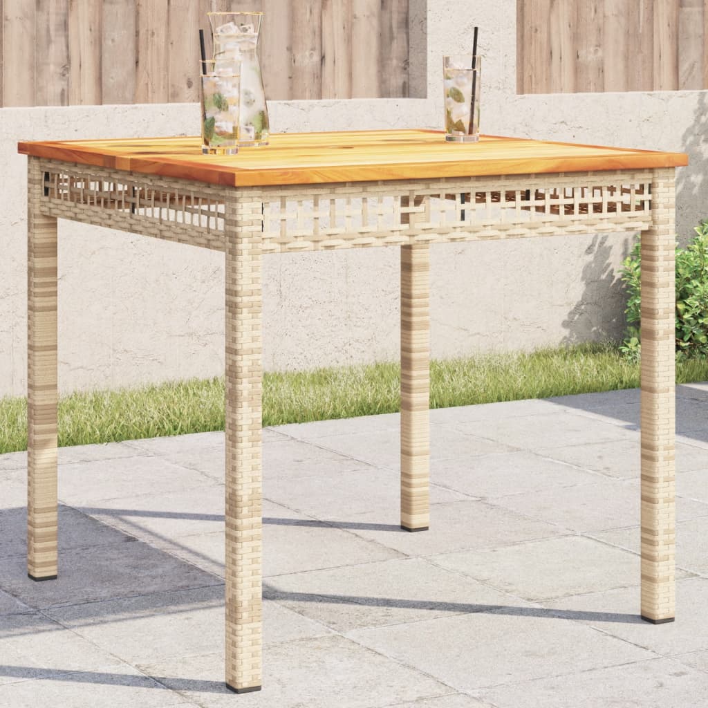 havebord 80x80x75 cm polyrattan og akacietræ sort billede