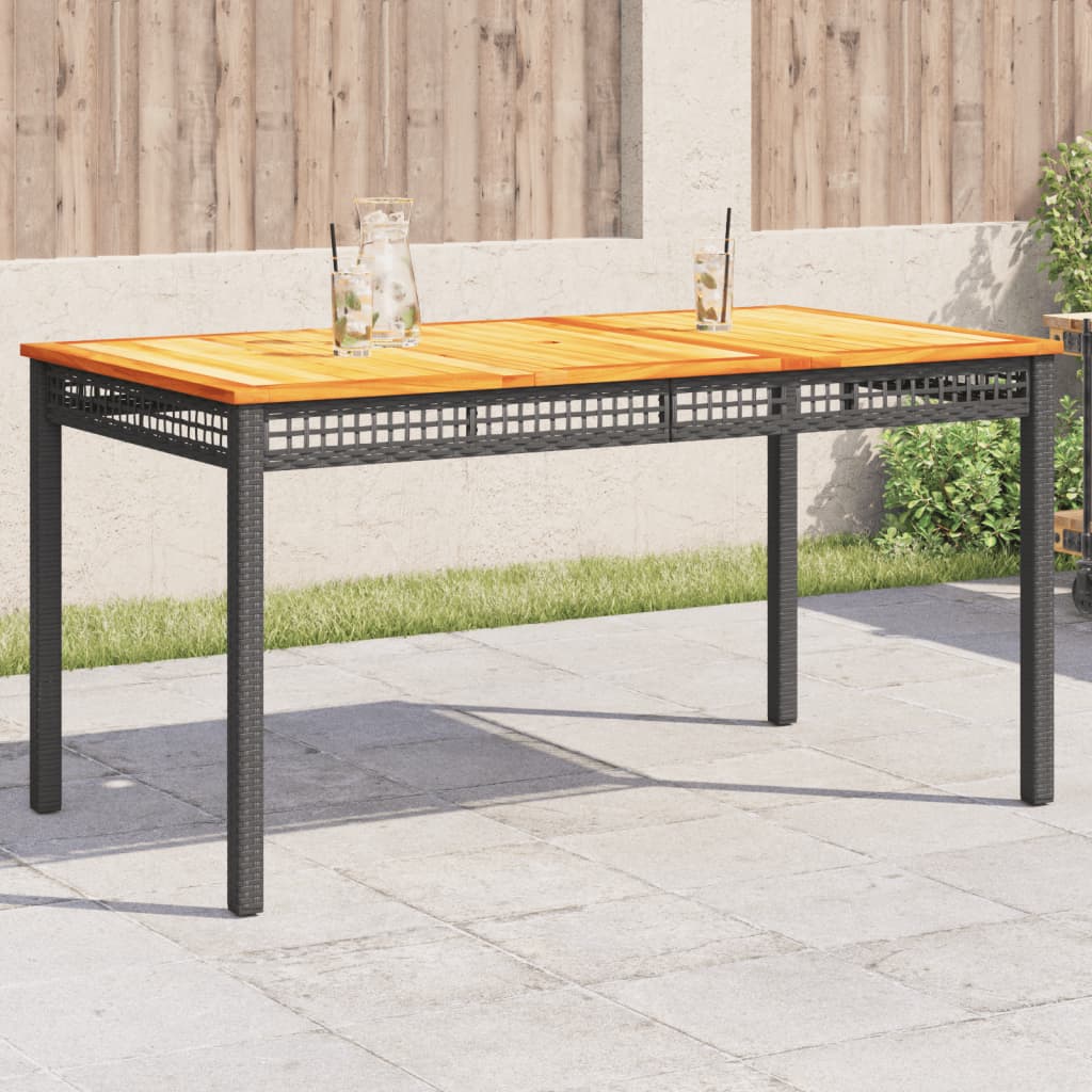 havebord 140x80x75 cm polyrattan og akacietræ sort billede