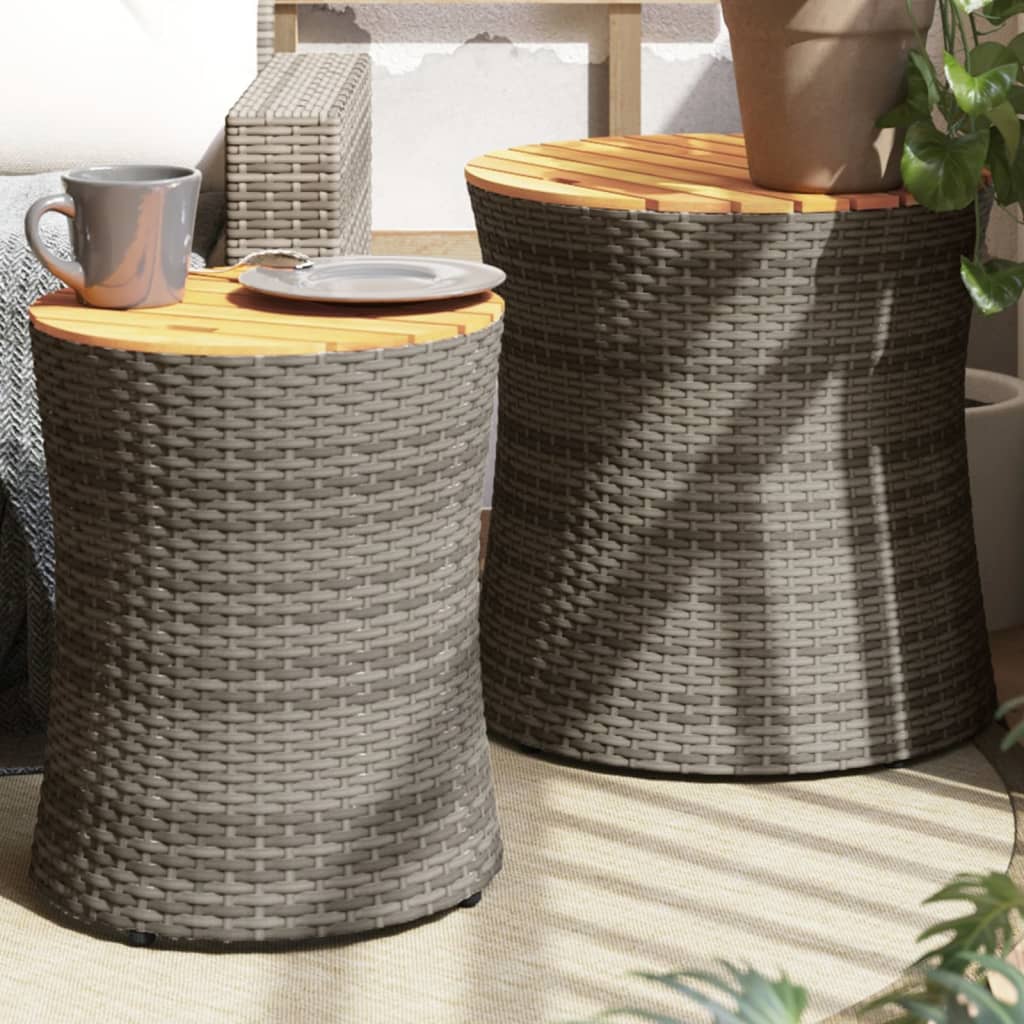 haveborde 2 stk. med træplade polyrattan grå billede