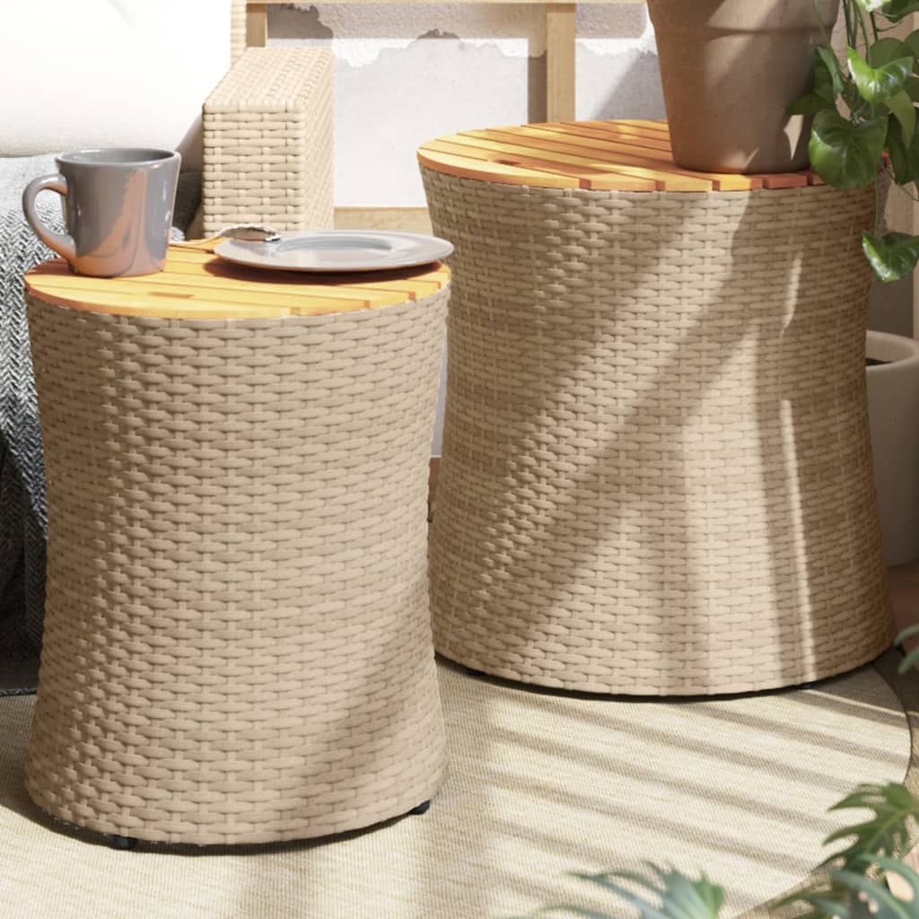 haveborde 2 stk. med træplade polyrattan beige billede