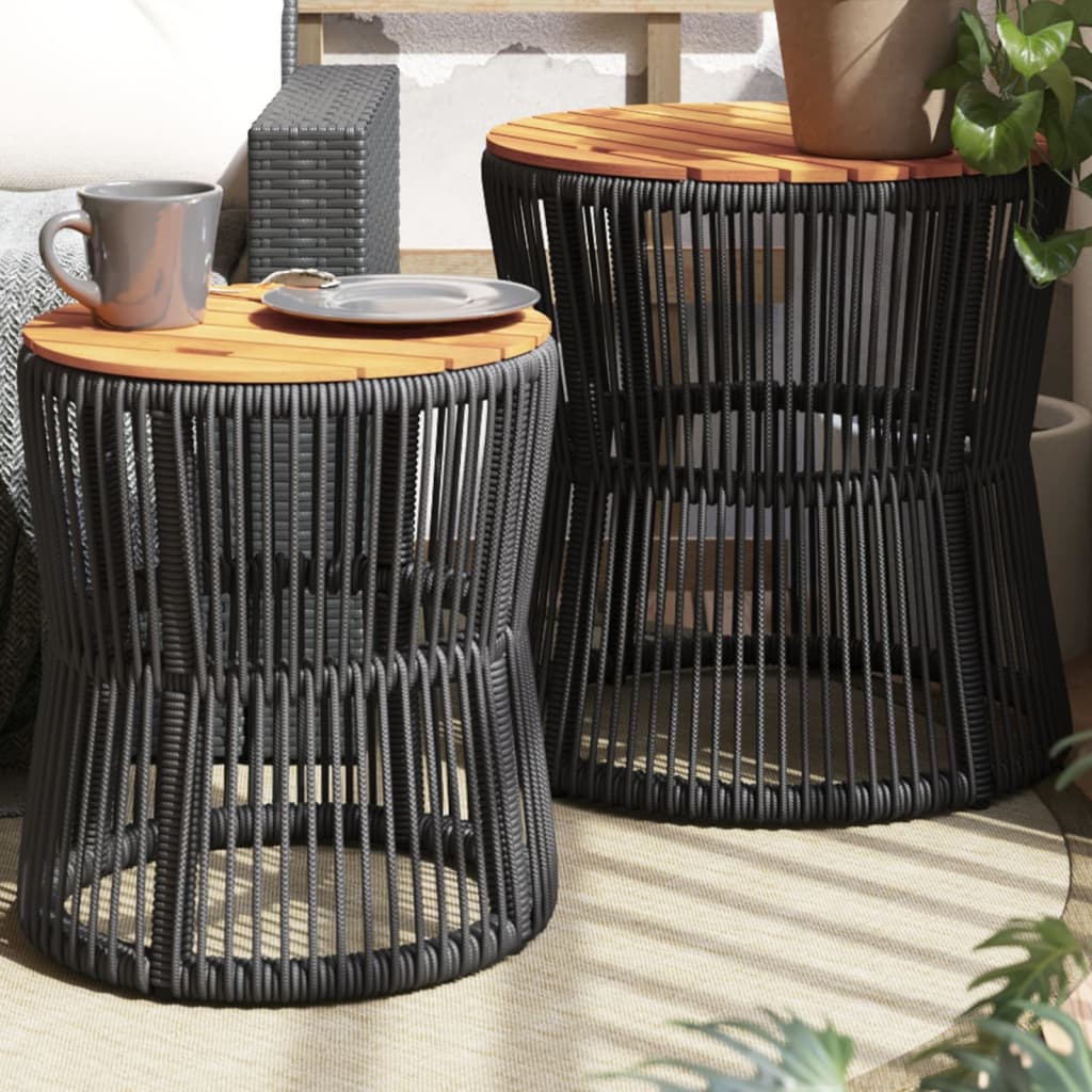 haveborde 2 stk. med træplade polyrattan sort billede
