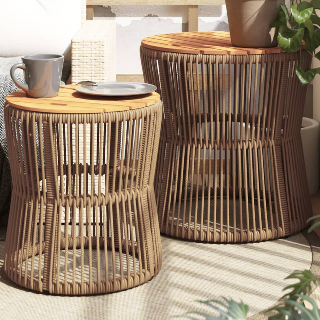 haveborde 2 stk. med træplade polyrattan beige billede