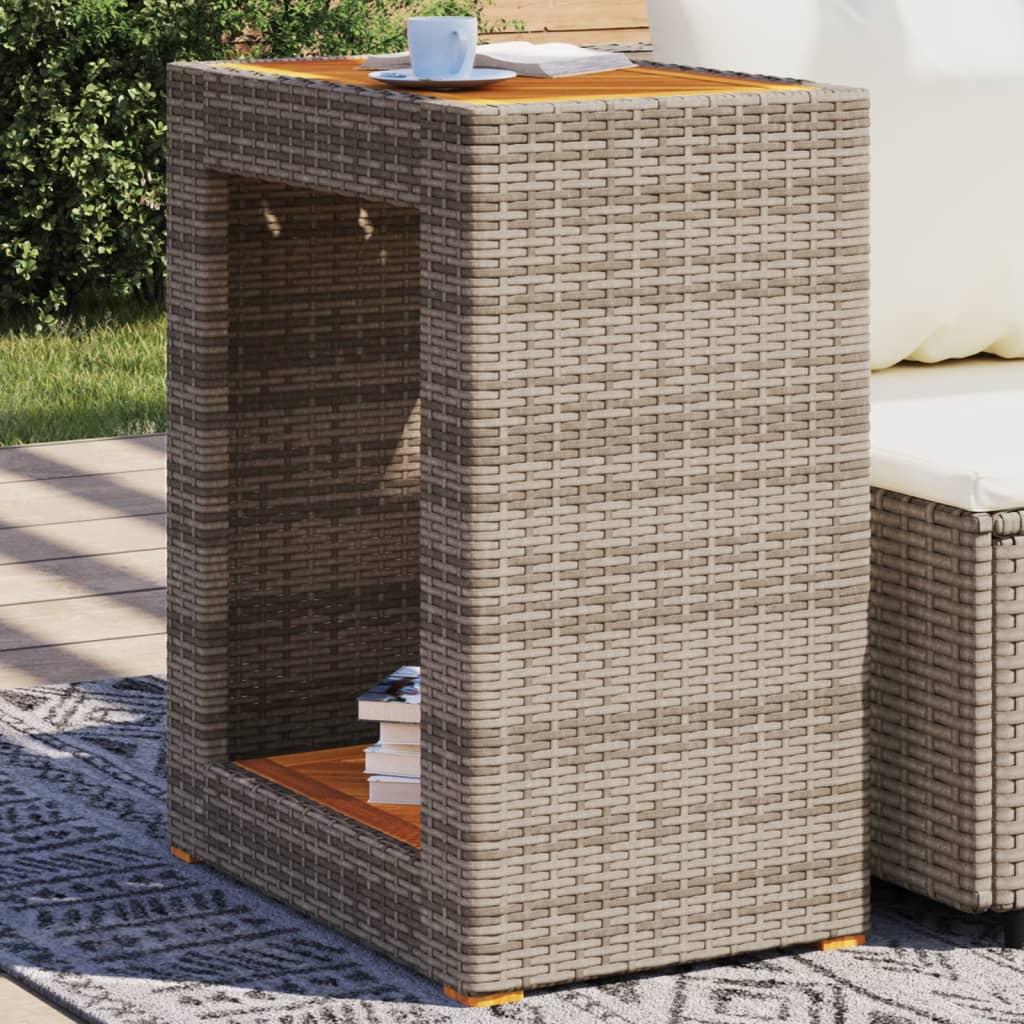 havebord med trætop 60x40x75 cm polyrattan grå billede