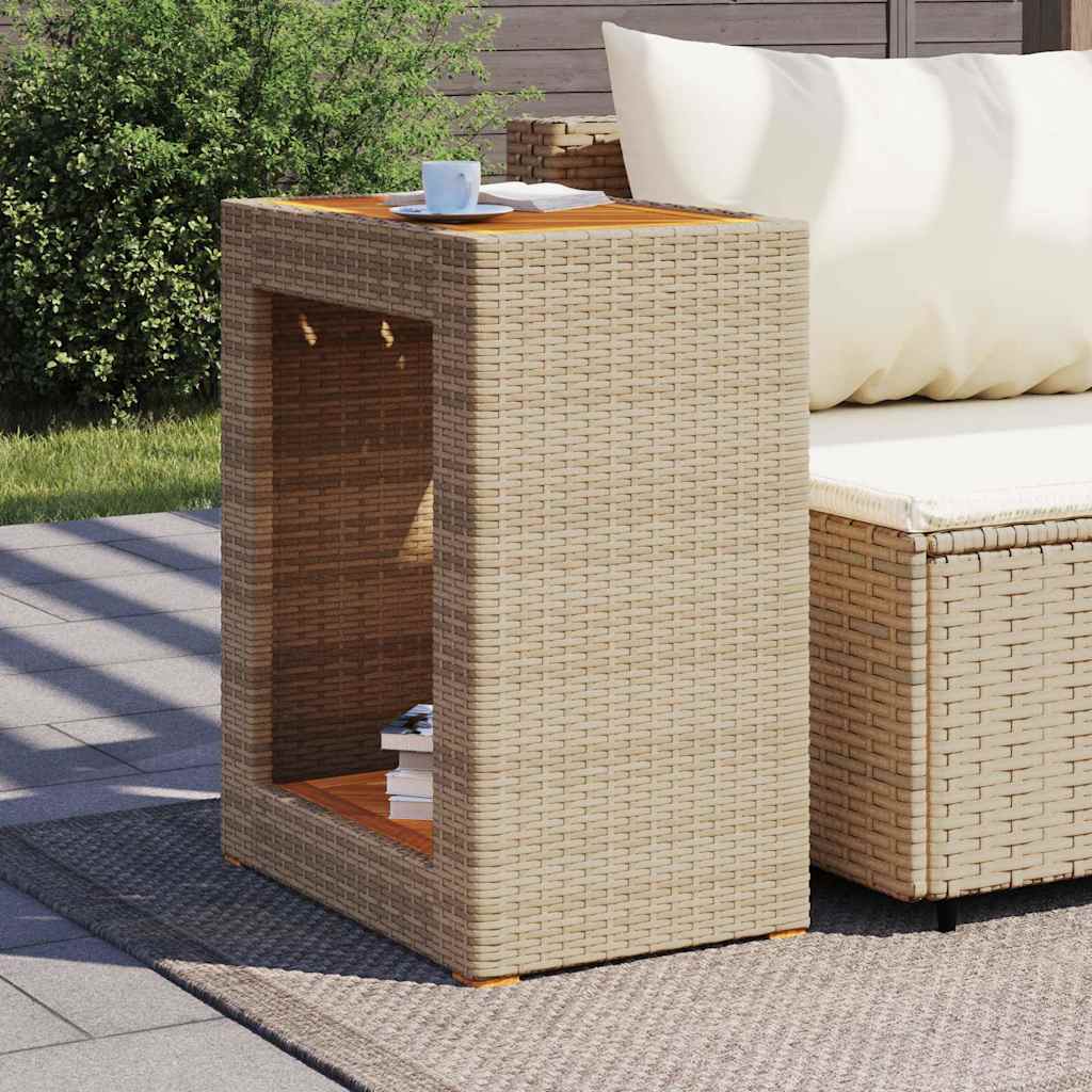 havebord med trætop 60x40x75 cm polyrattan beige