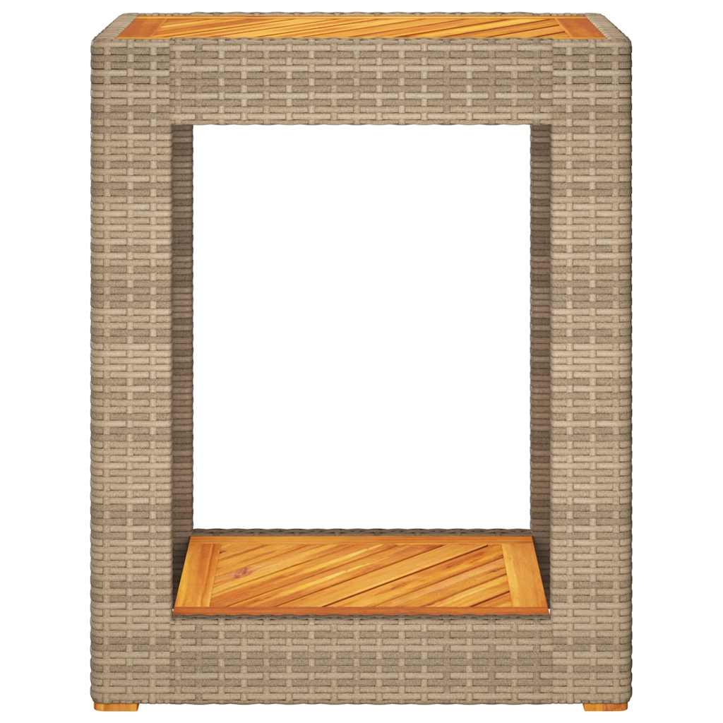 havebord med trætop 60x40x75 cm polyrattan beige