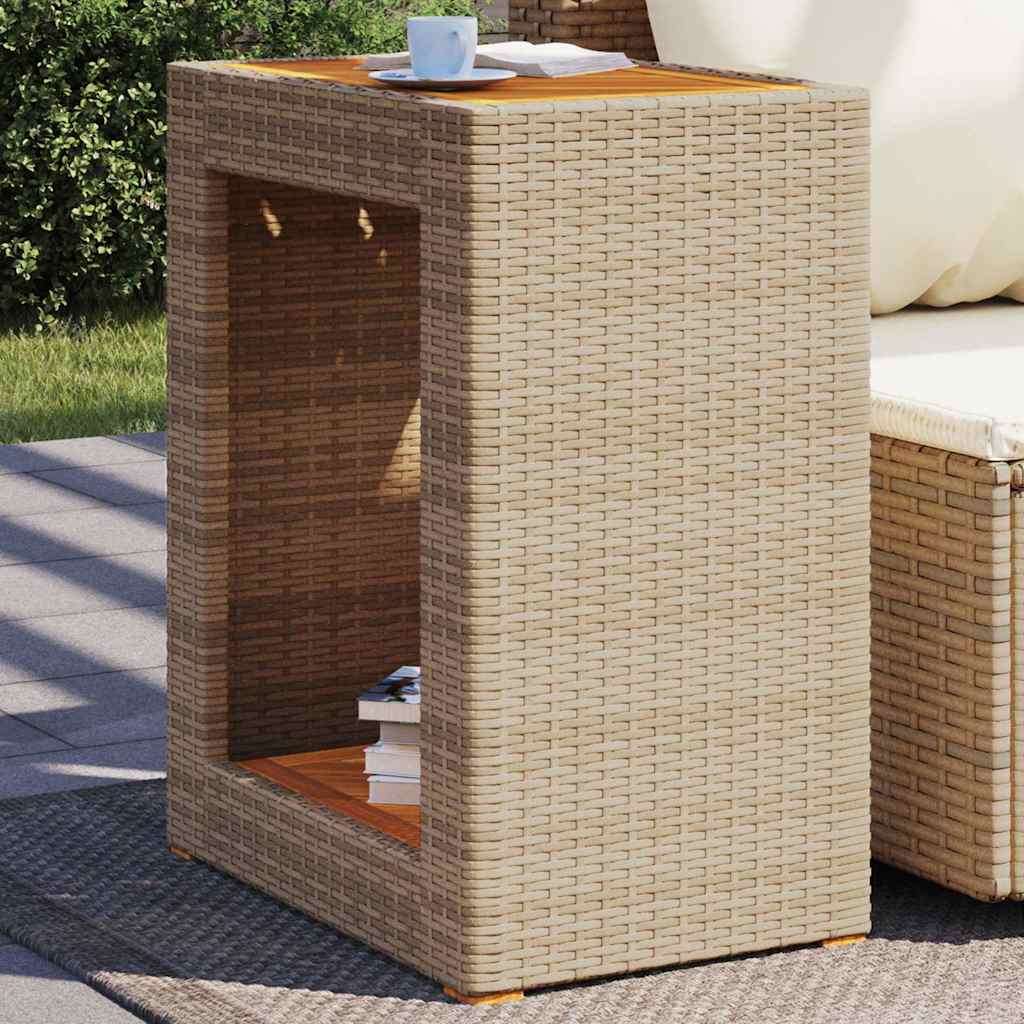 havebord med trætop 60x40x75 cm polyrattan beige billede
