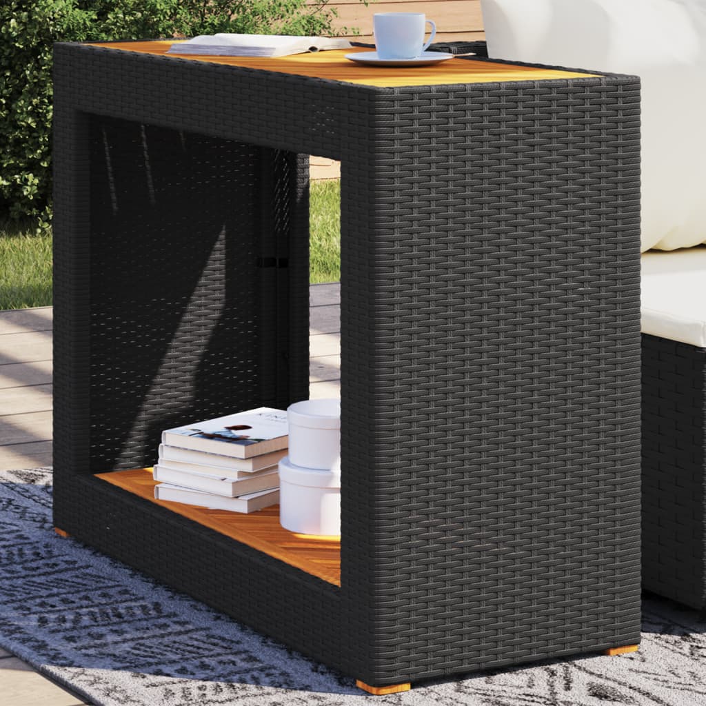 havebord med trætop 100x40x75 cm polyrattan sort billede