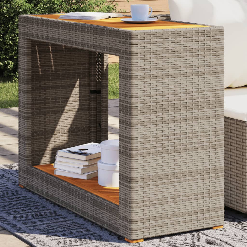 havebord med trætop 100x40x75 cm polyrattan grå billede