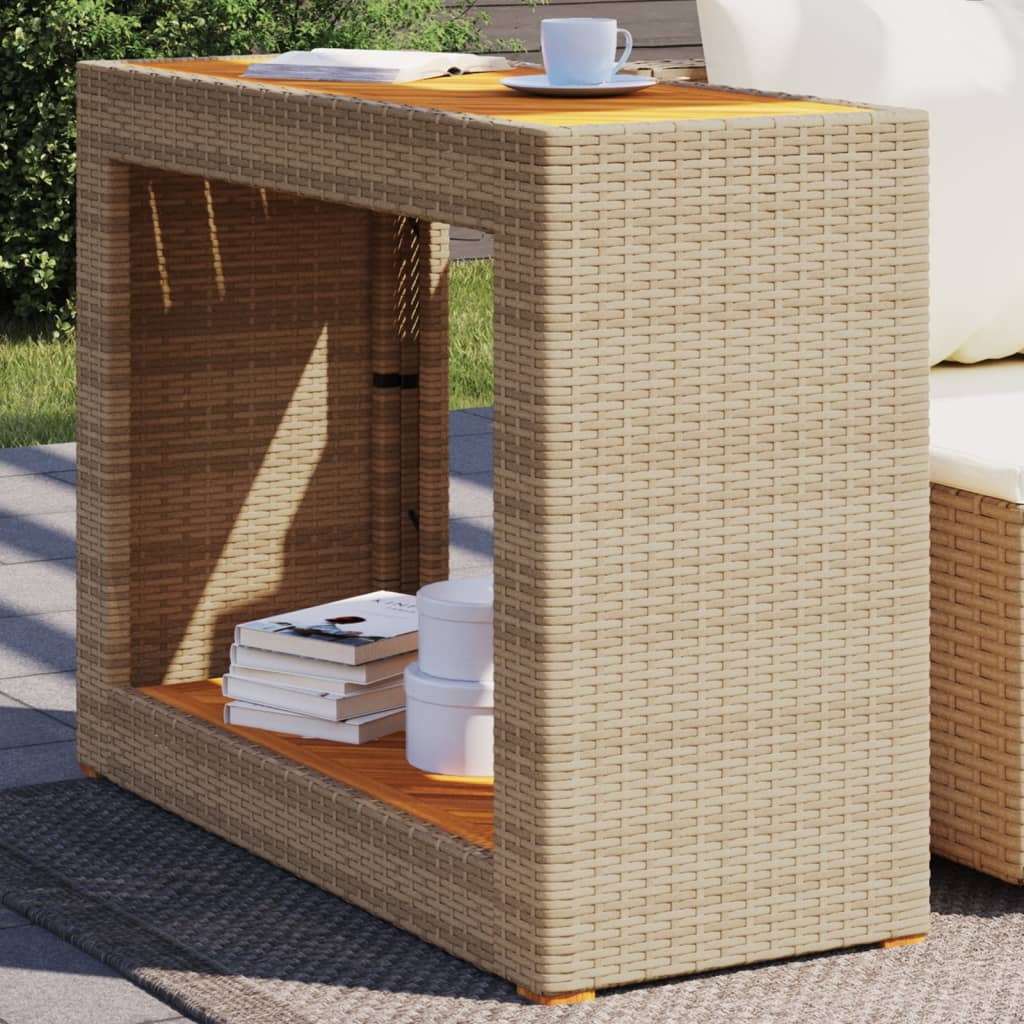 havebord med trætop 100x40x75 cm polyrattan sort billede