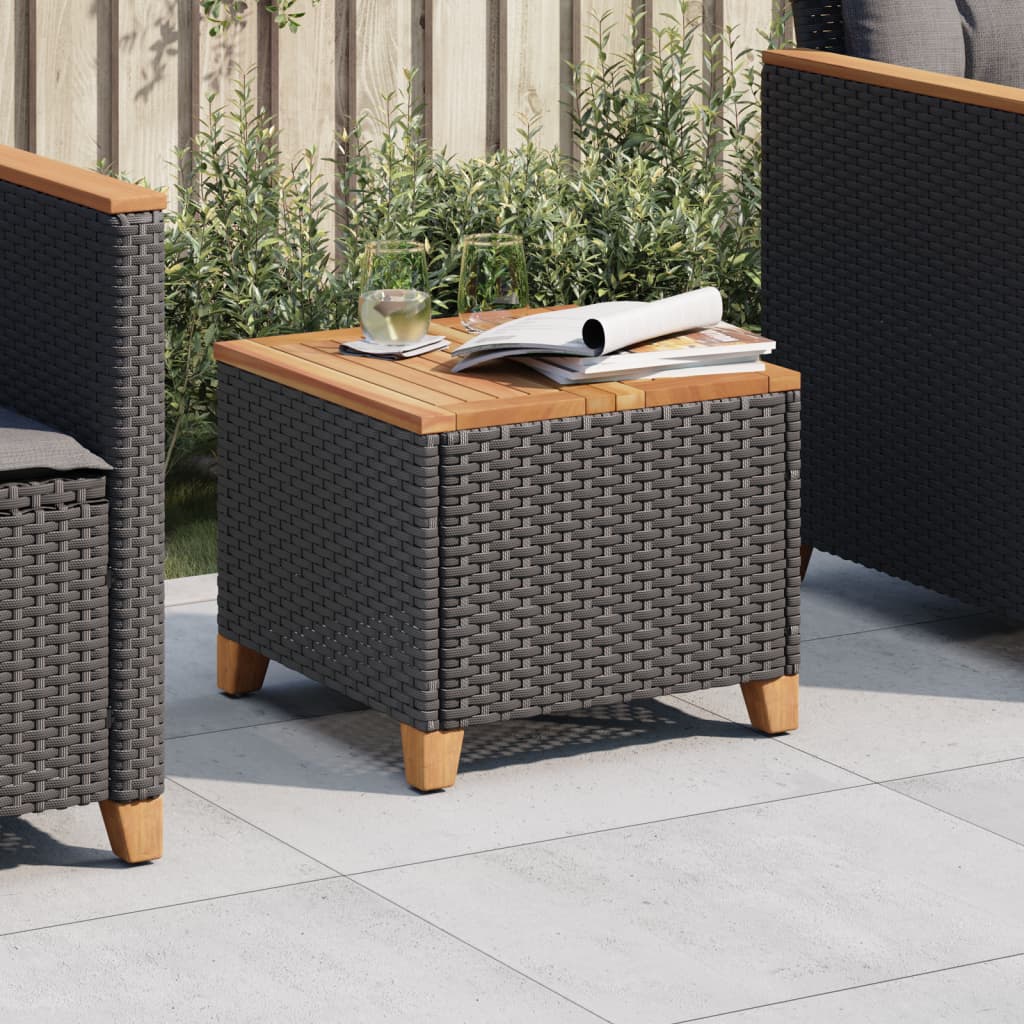 havebord 45x45x37 cm polyrattan og akacietræ sort billede