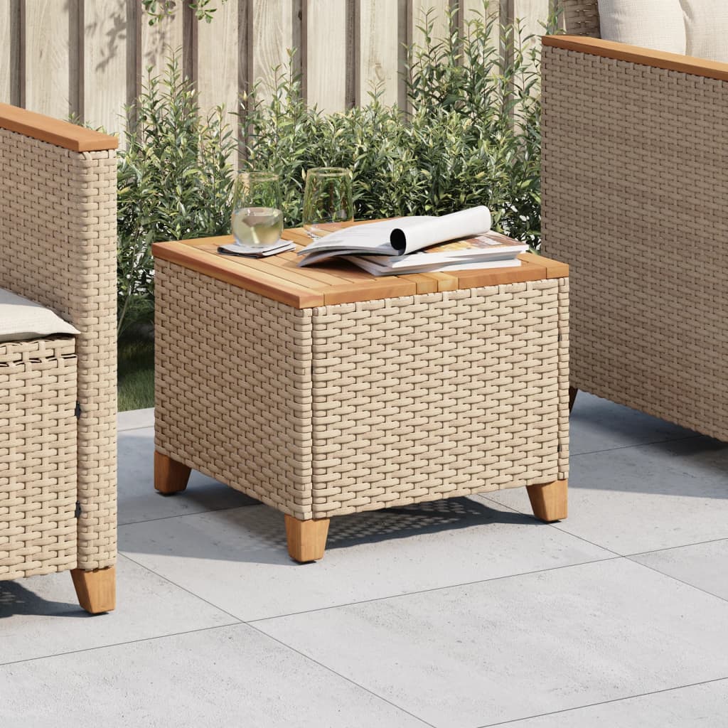 havebord 45x45x37 cm polyrattan og akacietræ beige billede