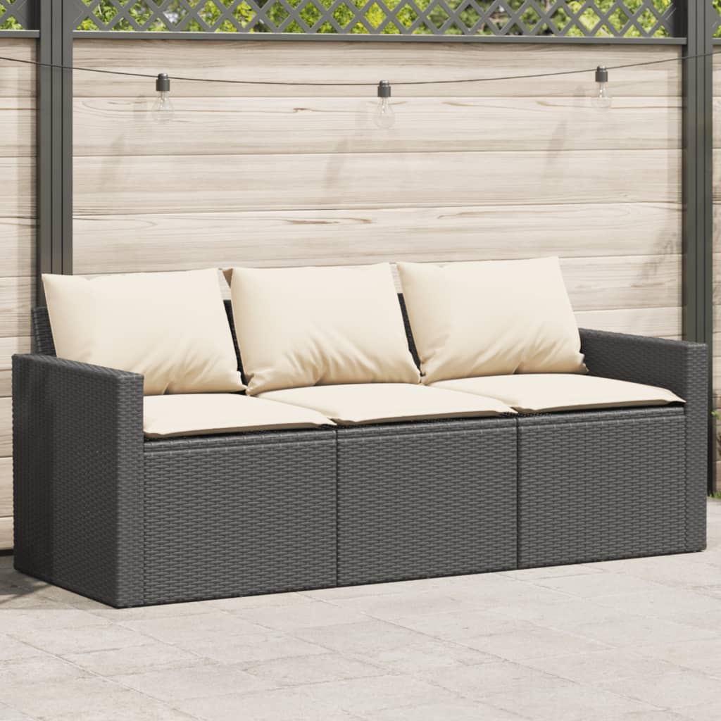 3-personers havesofa med hynder polyrattan sort billede