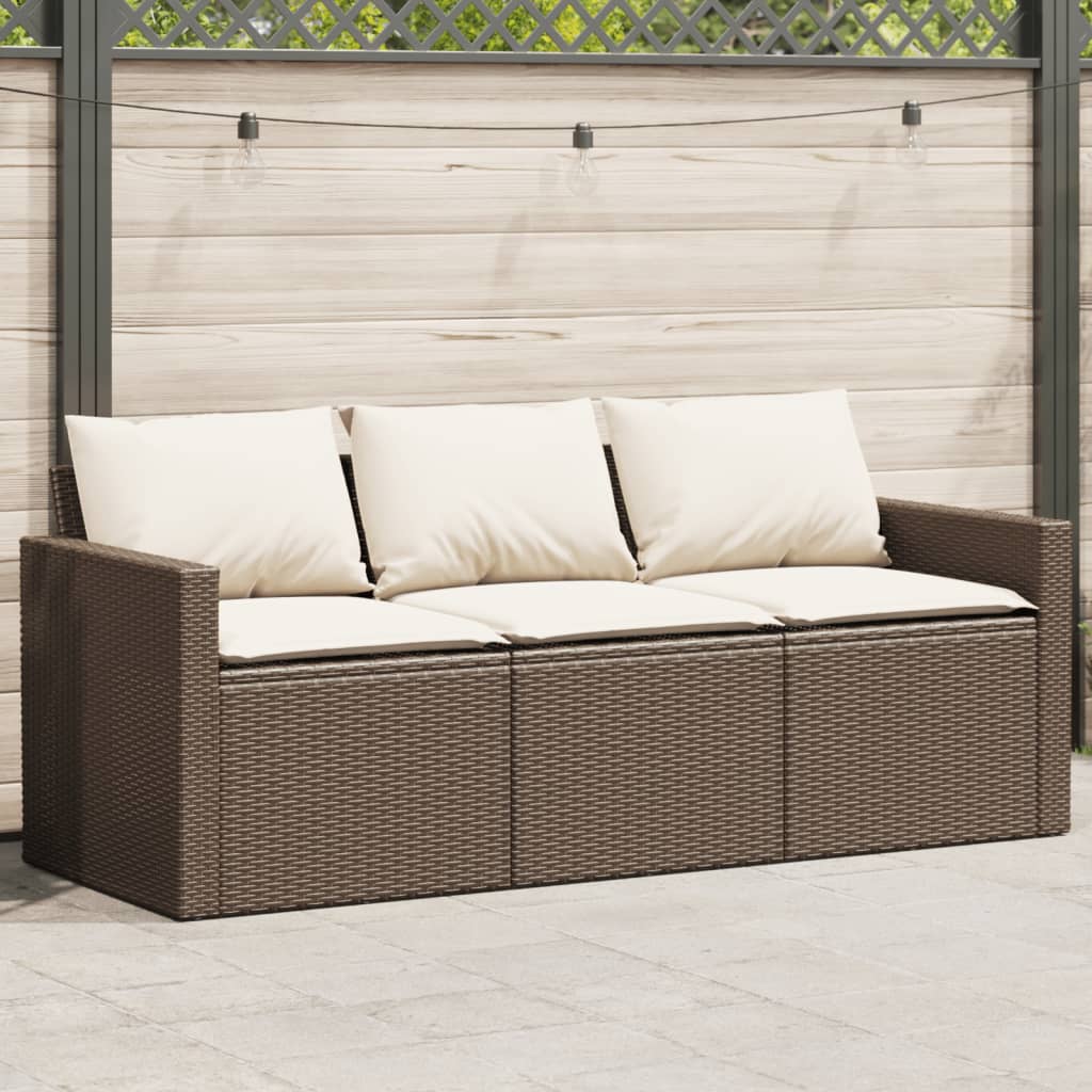 3-personers havesofa med hynder polyrattan brun billede